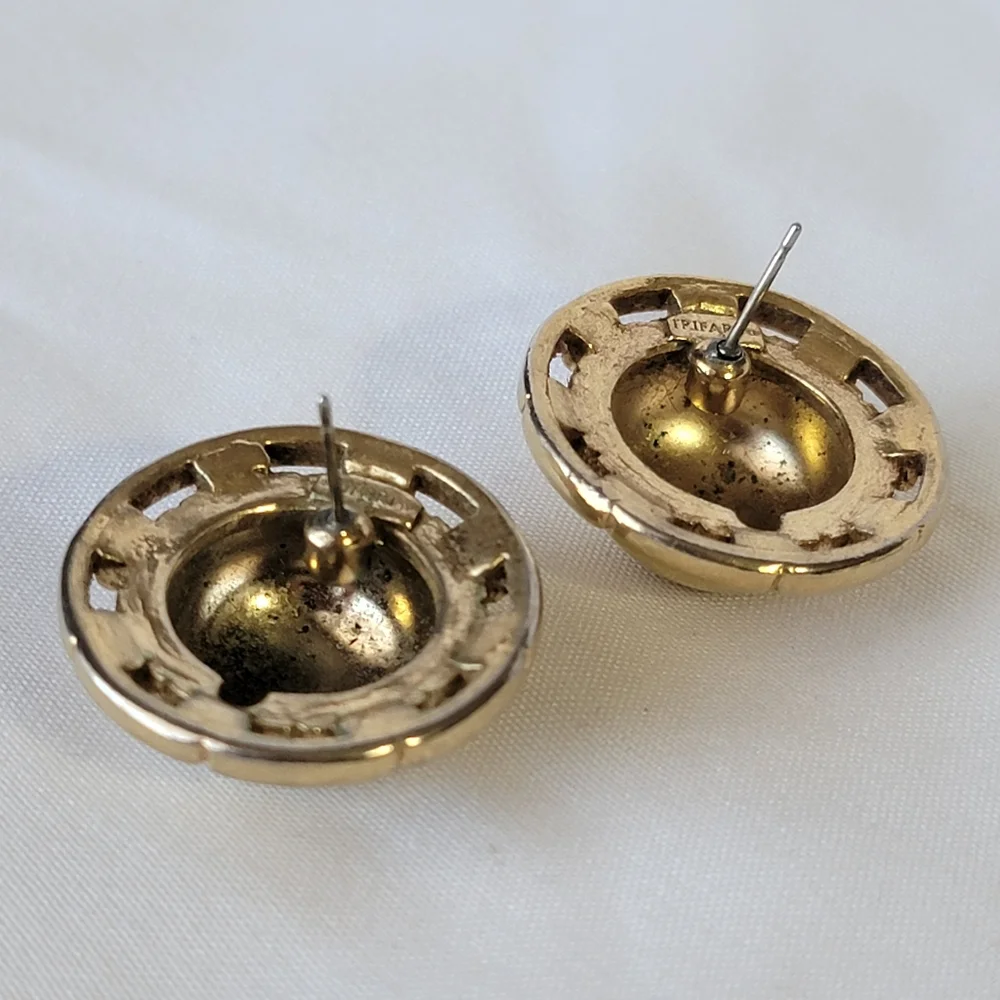Vintage Trifari Signed Gold Round Dome Earrings